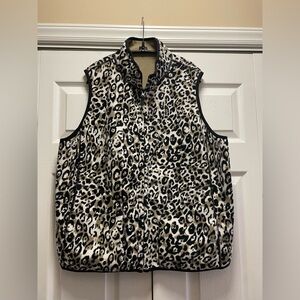Reversible Leopard Print Fleece Vest Women’s XL / XXL Stand Collar Full Zip